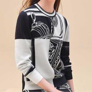 Hermes Navy Blue and White Graphic Crewneck